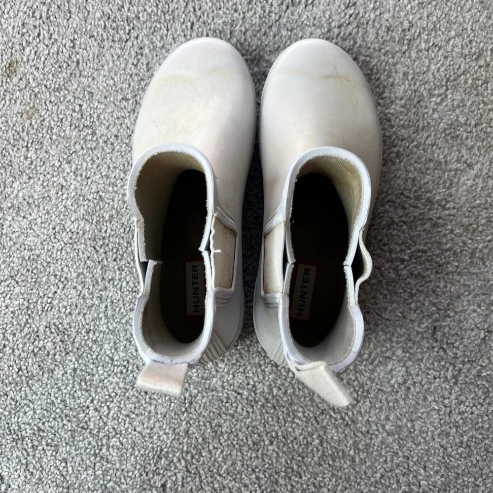 Hunter boots Womens 6 Cream‎ White Rubber Chelsea Rain Boots Ankle Mid Calf
